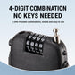 Black helmet lock close-up with 4-digit combination dial and metal lock pin