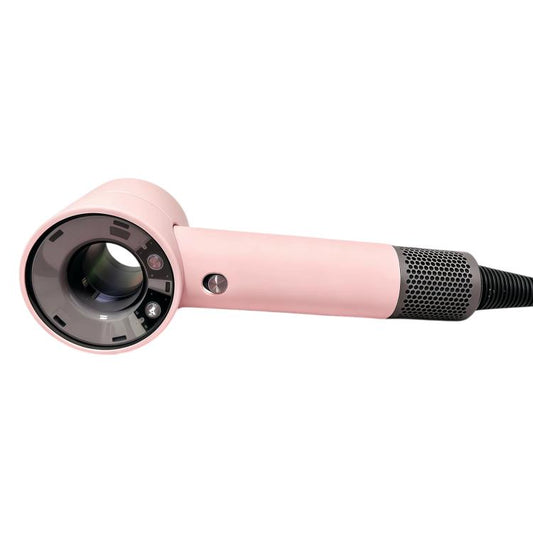 Silicone hair dryer protective case, pink shell with vented mesh and cutout ring