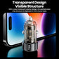 Black transparent-exterior car charger showing inner circuit board