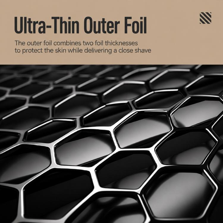 Ultra-thin outer foil with hexagonal mesh pattern, for foil shaver head