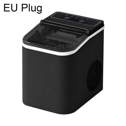 Portable bullet ice maker with EU plug, black countertop unit and open ice bin lid