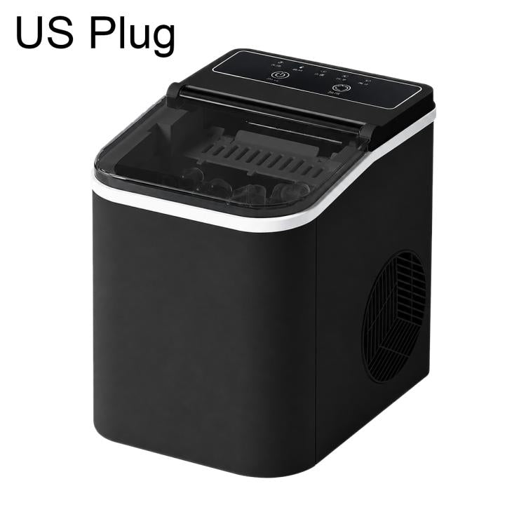 Portable bullet ice maker with US plug, black countertop unit and open ice bin lid