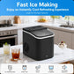 Portable bullet ice maker on countertop with closed lid, black unit