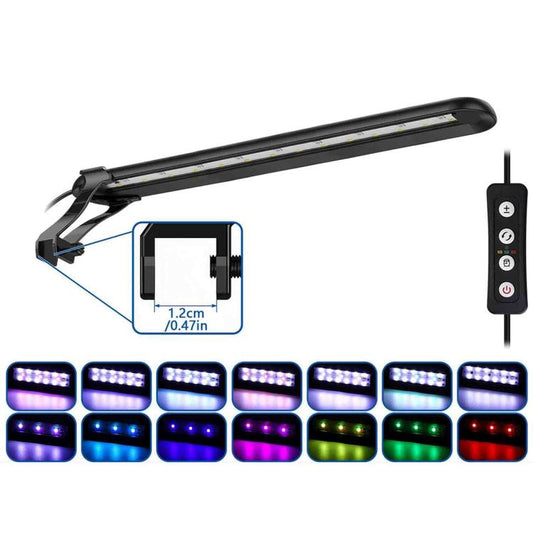 Clip-on aquarium LED light bar with black controller and dimming button panel