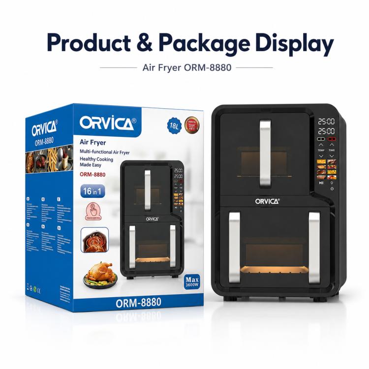 ORVICA ORM-8880 Double Drawer Large Capacity Air Fryer, EU Plug, US Plug, UK Plug, AU Plug