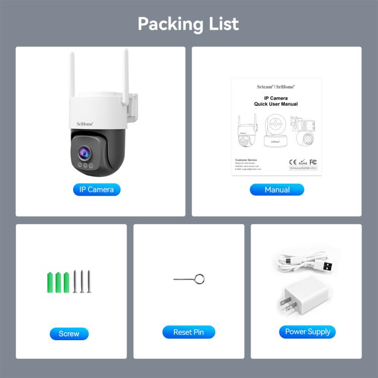 SriHome SH056 3MP Outdoor AI Auto-Tracking Wireless WiFi Security Camera, EU Plug, US Plug, UK Plug, AU Plug