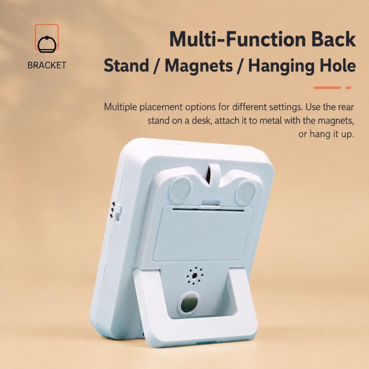 Dual timer clock back with stand bracket, hanging hole, and magnet mount