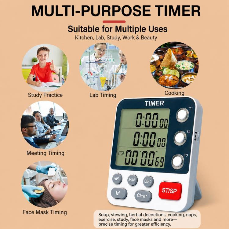YS-318 Three-Group Countdown Kitchen Timer with Mute & Flashing Light Alert, YS-318