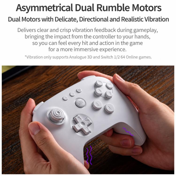 White N64 Bluetooth game controller held in hands with visible button controls