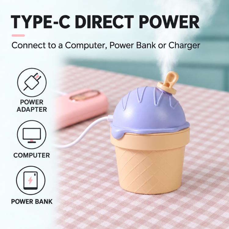 Ice Cream Shape Type-C Mini Desktop Night Light Humidifier, Water Tank Capacity: 150ml