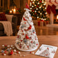Beaded holiday tree decoration with red bird accents on a white pearl bead cone