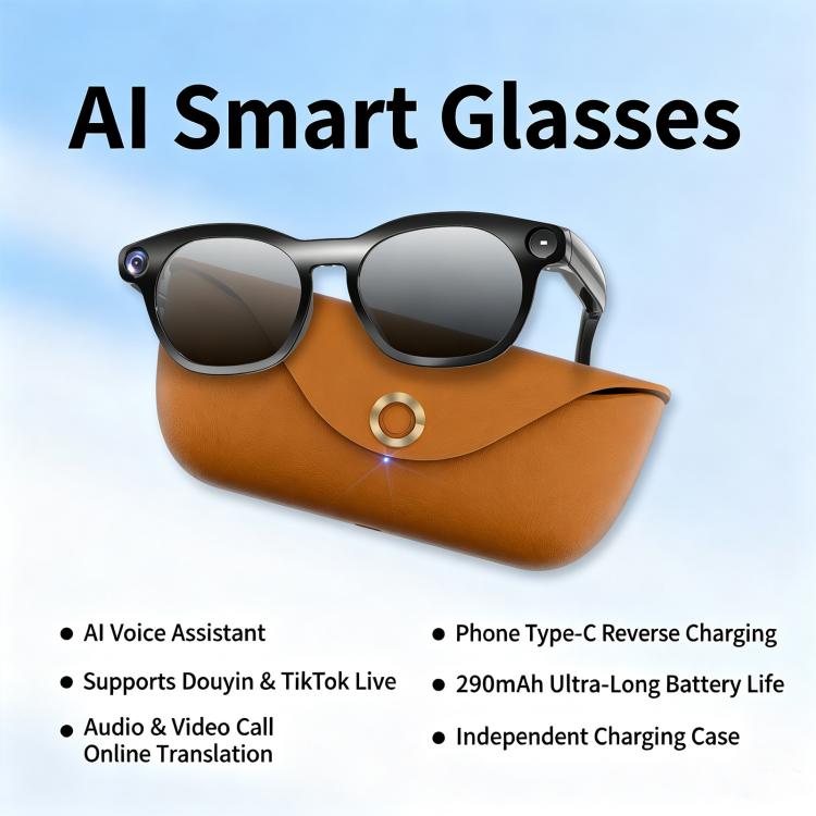 CY03MAX 8MP AI Smart Camera Glasses with Photochromic Lenses & Charging Case, CY03MAX
