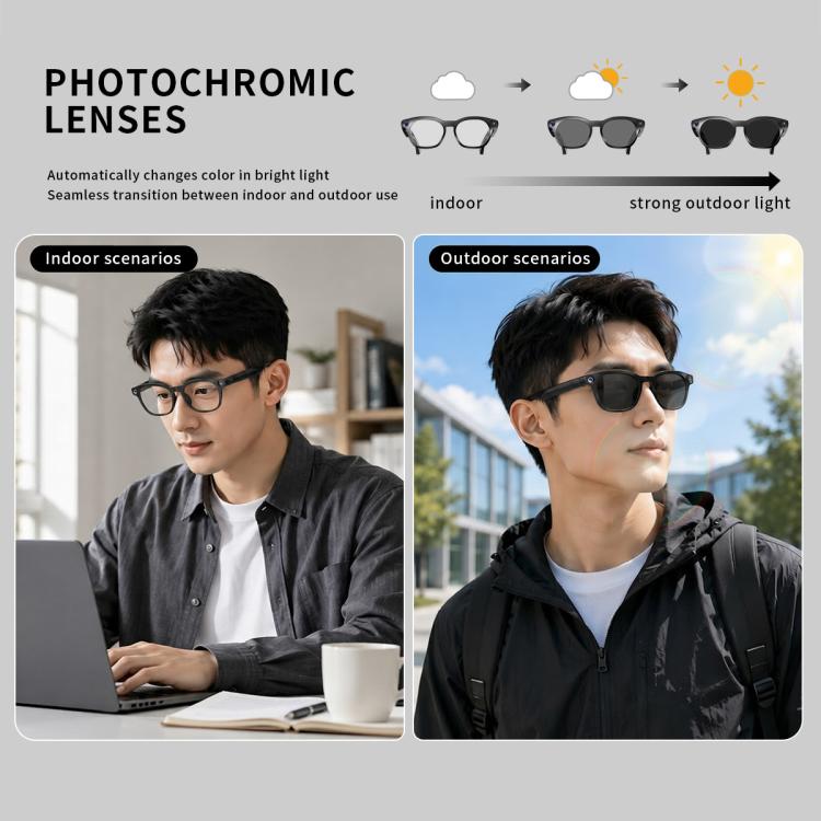 CY03MAX 8MP AI Smart Camera Glasses with Photochromic Lenses & Charging Case, CY03MAX
