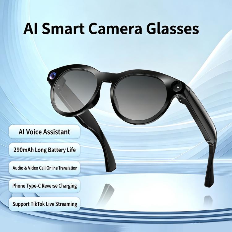 CY05MAX 8MP AI Smart Camera Glasses with Photochromic Lenses & Charging Case, CY05MAX