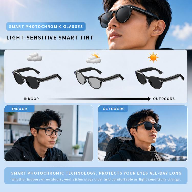 CY05MAX 8MP AI Smart Camera Glasses with Photochromic Lenses & Charging Case, CY05MAX