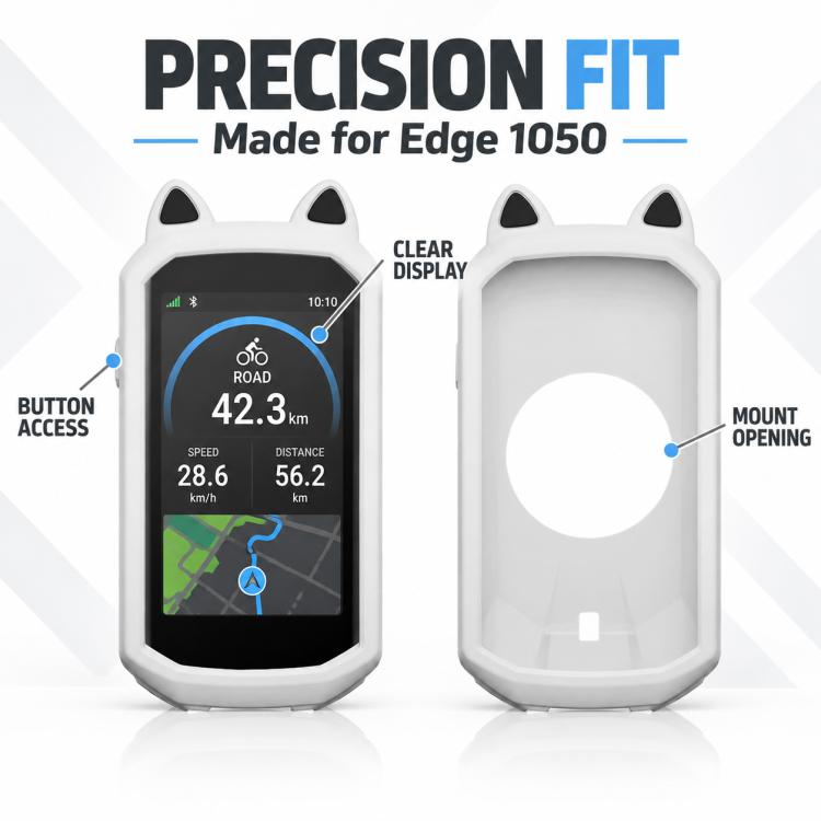 White silicone cat-ear GPS cover with clear screen cutout and mount opening