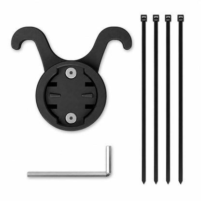 Black universal radar tail light bracket mount with U-shaped clips and circular base