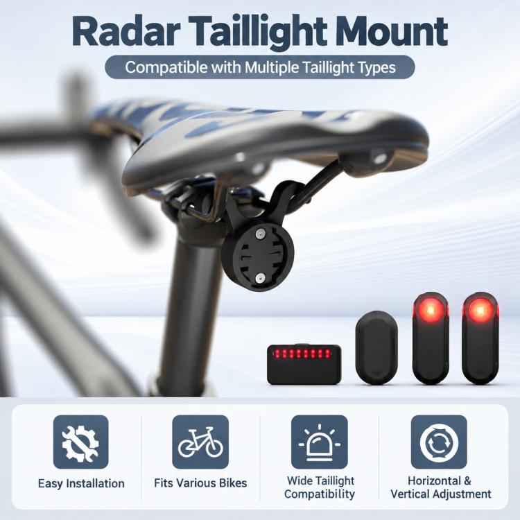 Bike saddle-mounted radar tail light bracket with clamp and mounting plate