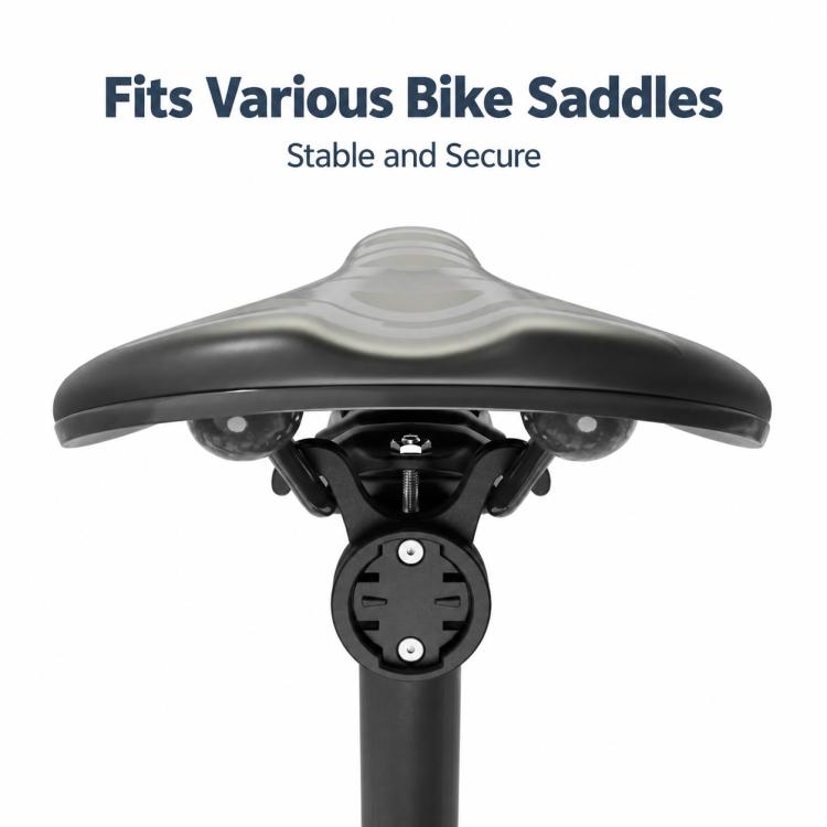 Radar tail light bracket attached under black bike saddle with circular mounting base