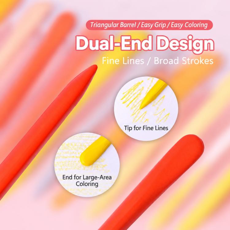 Dual-end triangular plastic crayons showing fine-line and broad-stroke tips