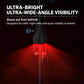 Bike tail light emitting a wide red beam from the rear