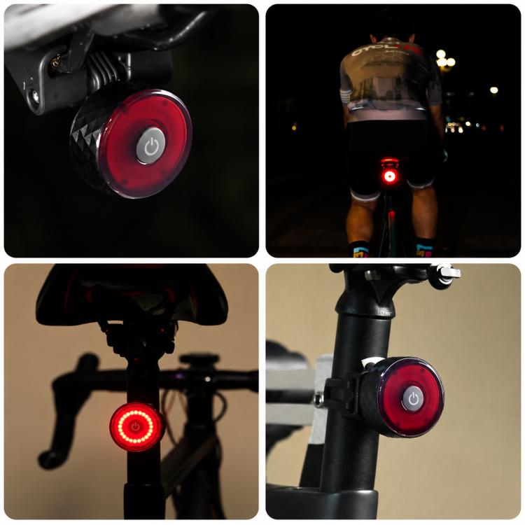 Bike tail light mounted on bike with red LED ring glow