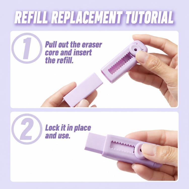 Macaron-Style Sliding Eraser with Refillable Soft Eraser