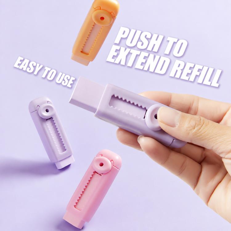 Macaron-Style Sliding Eraser with Refillable Soft Eraser