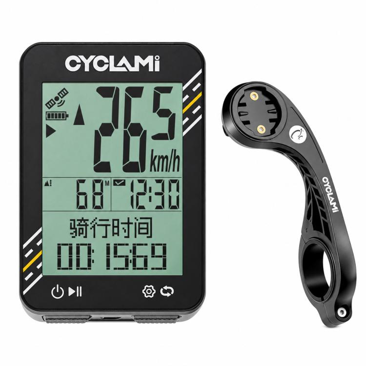 Cycling GPS bicycle computer with black screen and handlebar bracket with side mount