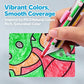 Pink-capped retractable click crayon drawing with colored lead on a colorful pattern