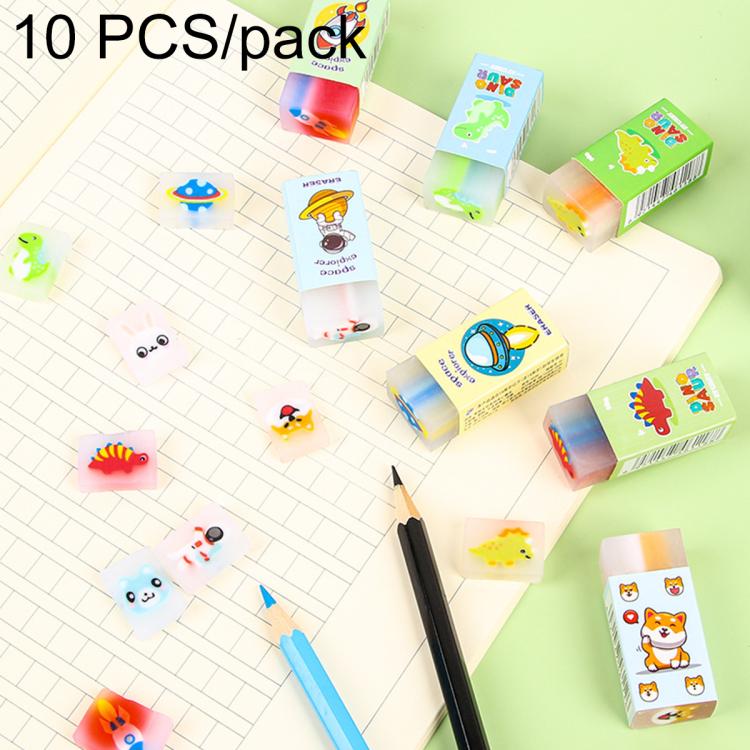 Kids cartoon sandwich eraser set with assorted animal designs in small blocks