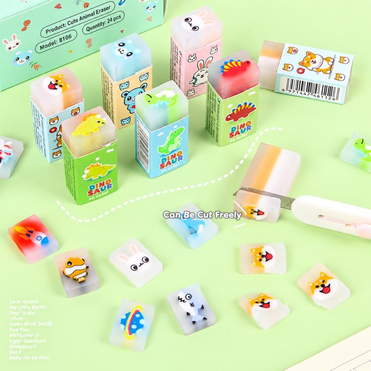 Kids cartoon eraser pack with animal blocks and cuttable small pieces