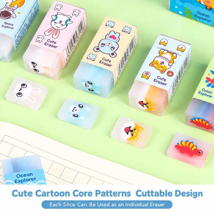 Kids cuttable cartoon eraser blocks with space and cute animal designs