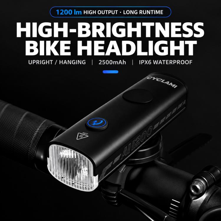 CYCLAMi AI1200 Waterproof Bicycle Front Light Bright Flashlight for Night Riding, AI1200