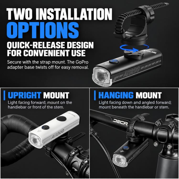 CYCLAMi AI1200 Waterproof Bicycle Front Light Bright Flashlight for Night Riding, AI1200