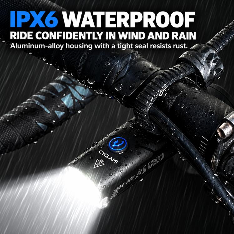 CYCLAMi AI1200 Waterproof Bicycle Front Light Bright Flashlight for Night Riding, AI1200