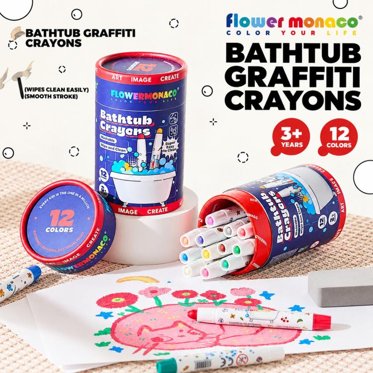 Bath tub graffiti crayons set with 12 white tubes and colored tips on paper