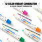 Twelve-color bathtub crayons close-up showing bright colored tips on white tubes