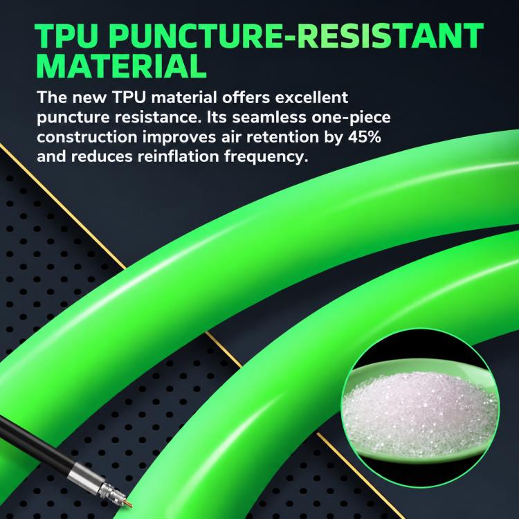 Green TPU inner tube close-up showing puncture-resistant material surface