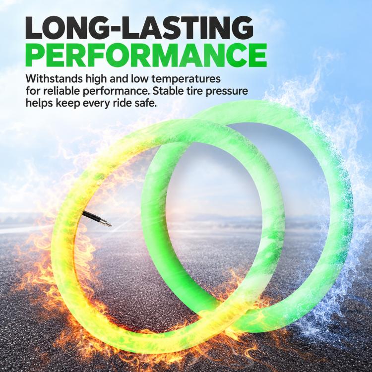 Green TPU inner tube loop graphic with valve stem, shown for long-lasting performance