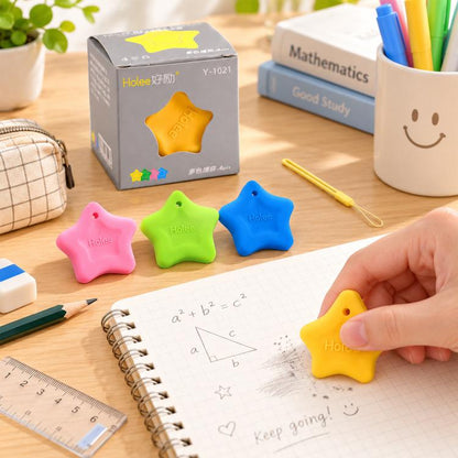 Holee Y-1021 4 PCS/Box  Anti-Loss Design Star-Shaped Erasers with Lanyard