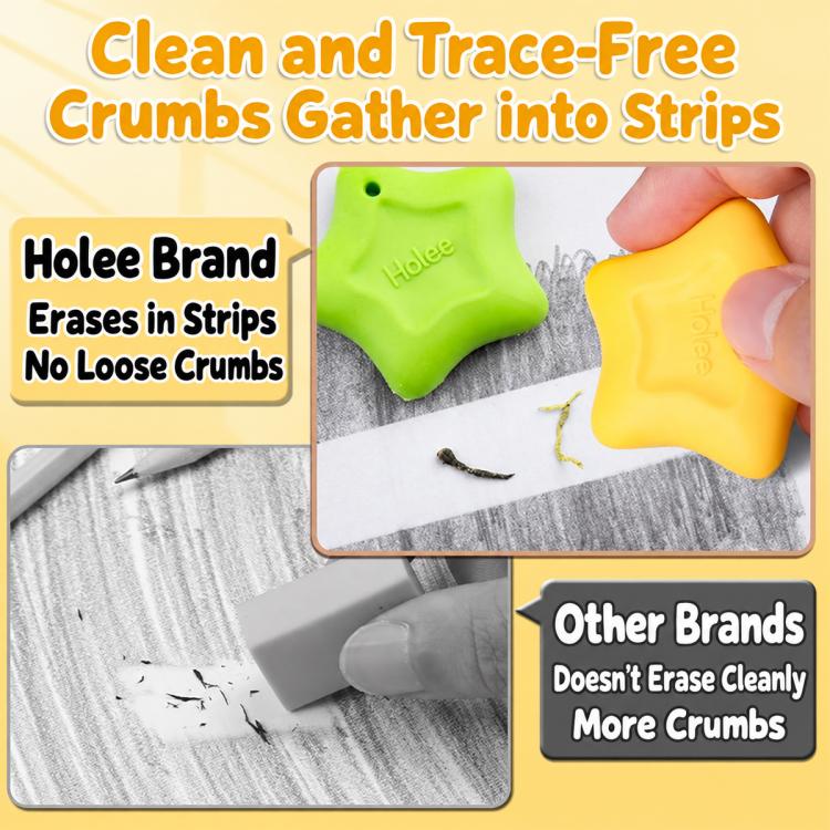 Holee Y-1021 4 PCS/Box  Anti-Loss Design Star-Shaped Erasers with Lanyard