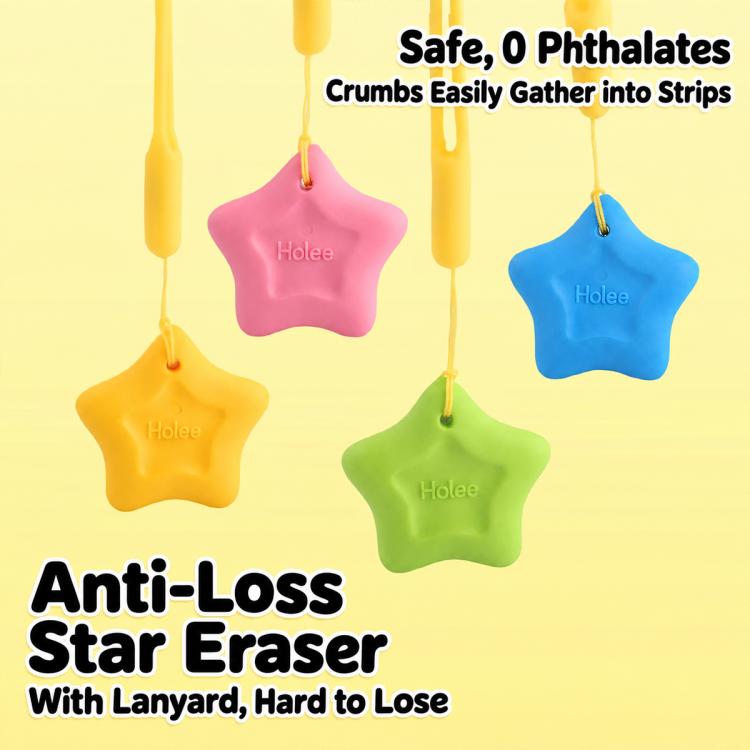Holee Y-1021 4 PCS/Box  Anti-Loss Design Star-Shaped Erasers with Lanyard