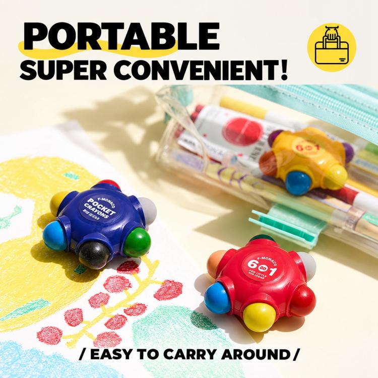 Portable pocket crayons with zip pouch and three flower-shaped crayon tools