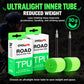 Two green TPU road bike inner tubes and retail boxes with Presta valves