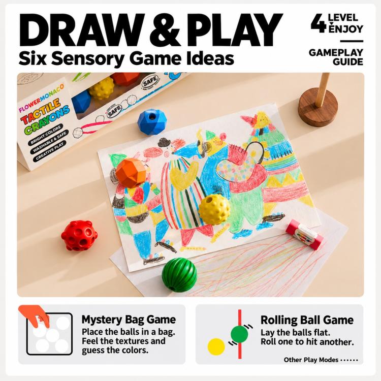 Children's tactile color crayon set with six crayons and drawing sheets
