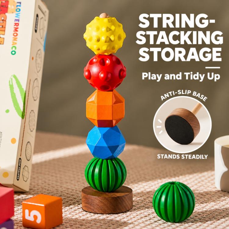 Children's tactile color crayon set packaging with colorful stacking ball toy