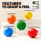 Textured tactile crayon shapes: striped green, raised yellow, faceted orange, blue