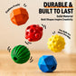 Durable tactile crayon balls in red, green, yellow, and blue with round molded textures