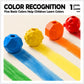 Color-learning tactile crayon shapes across rainbow pastel stripes: red, orange, blue, yellow